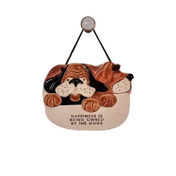 VTG SMOKY MOUNTAIN POTTERY Happiness is Being Owned by the Dogs Hanging Plaque - Picture 2 of 3